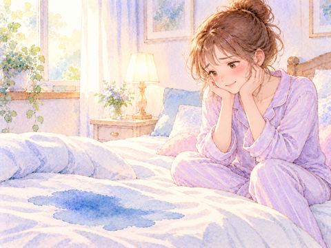 濡れたシーツを見ても穏やかに微笑む女性