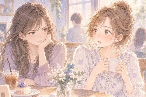 友達に嫉妬され気まずそうにする大人の女性