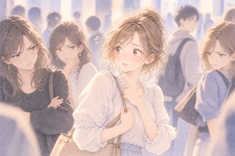 知らない人たちの嫉妬の視線に戸惑う大人の女性