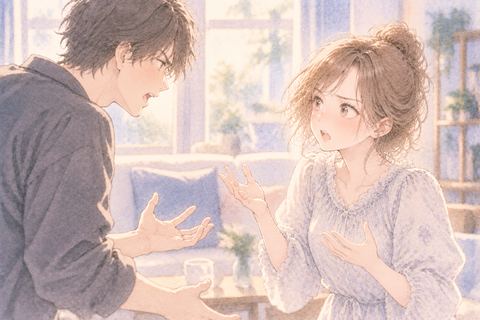 嫉妬して責める相手と言い合う大人の女性