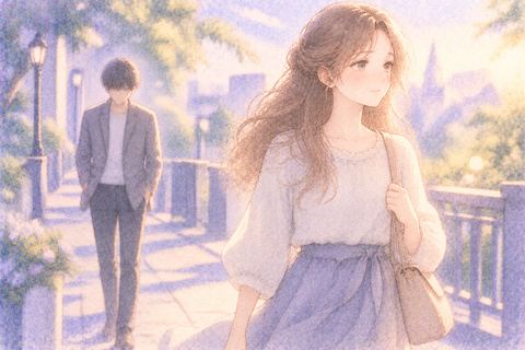 裏切った相手から離れて歩く女性