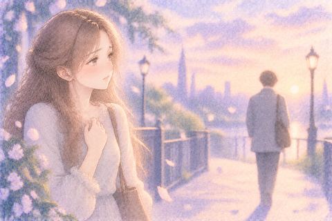 遠ざかる相手を悲しそうに見送る女性