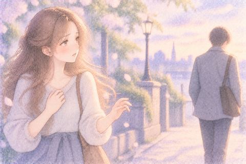 突然背を向けた相手に驚く女性