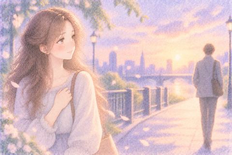 遠ざかる相手を穏やかに見送る女性