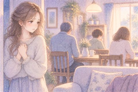 家族に背を向けられ寂しそうな女性