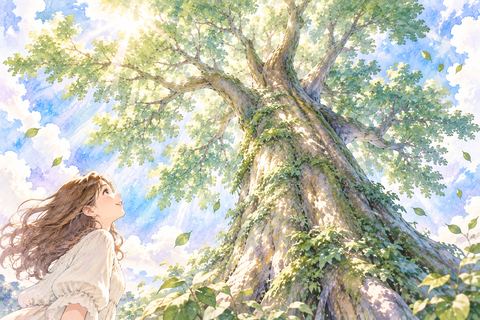 空へ向かって勢いよく育つ大きな木