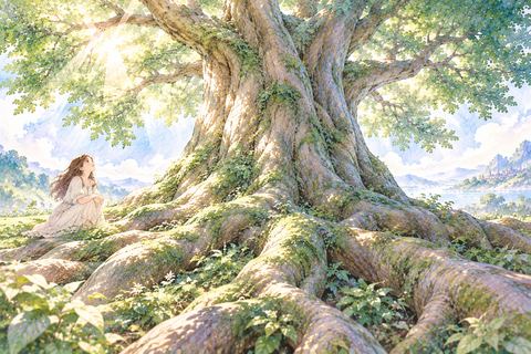 太い幹と地面に広がる大木の根