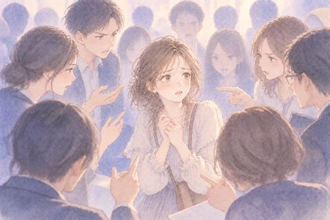 大勢の人に囲まれて責められる女性