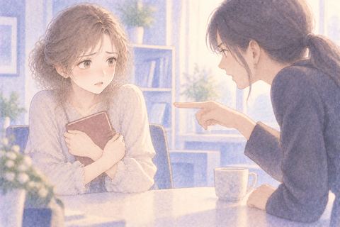 隠し事を問い詰められて戸惑う女性