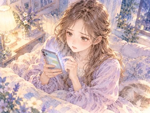 恋人との別れ話のメッセージを前に迷う女性