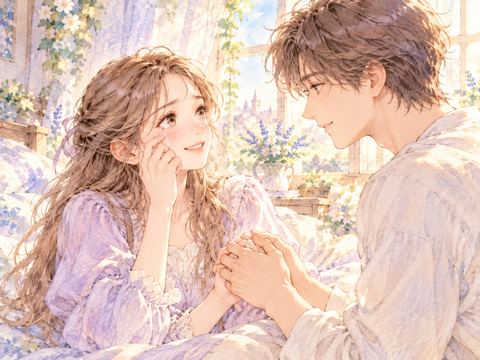 別れ話のあと手を取り合い微笑む恋人たち