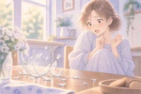 突然割れたコップに驚く大人の女性