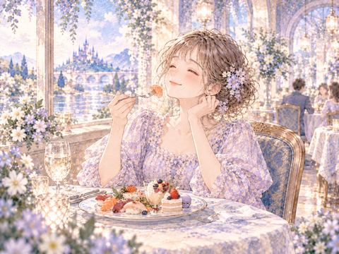 一人で好きな料理を選び気楽に食事を楽しむ女性