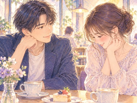 好きな男性と目が合い、褒められて照れる女性