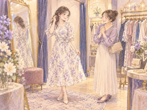 お気に入りの服と髪型を友人に褒められる女性