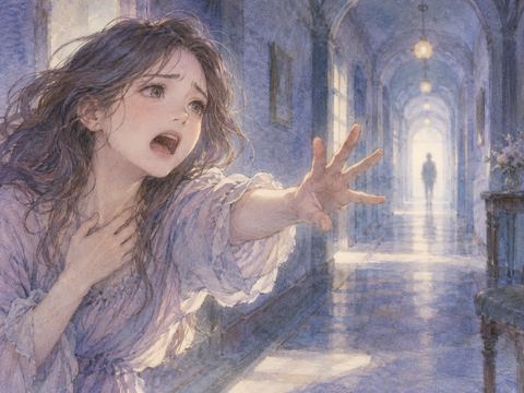 声を出そうとしても出ず遠くの人へ手を伸ばす女性