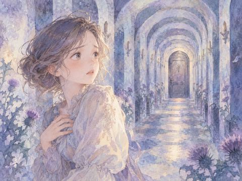 何度も現れる閉ざされた扉の前で息苦しそうに立つ女性