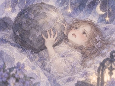 胸の上の大きな石に押さえつけられ苦しむ女性