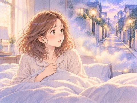 帰り道を探す夢から目覚めベッドで戸惑う女性