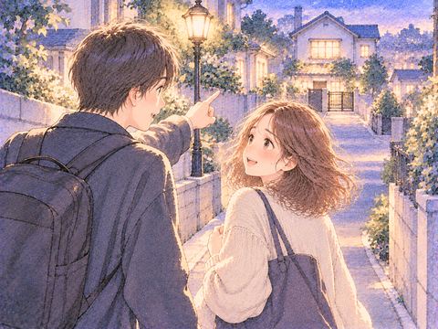 道案内してくれる人と家へ向かい安心する女性