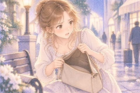空のバッグを見て札束を探す大人の女性