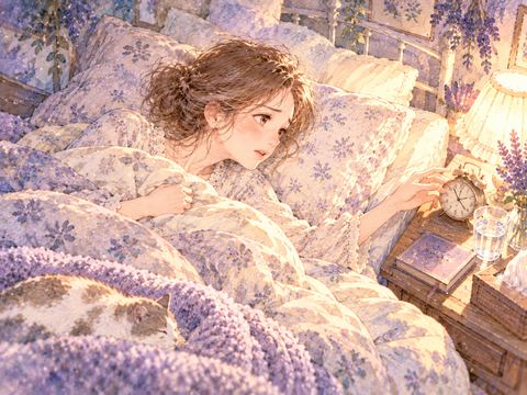 風邪で起き上がれず布団に横たわる女性
