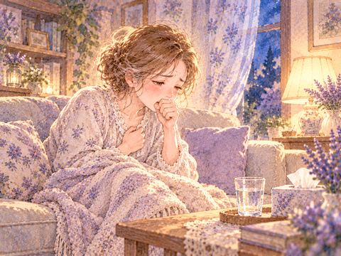 咳が止まらず口元を押さえて困っている女性