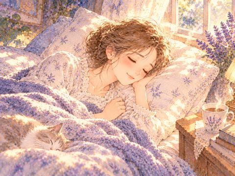 風邪で休めることになり毛布に包まれて安心する女性