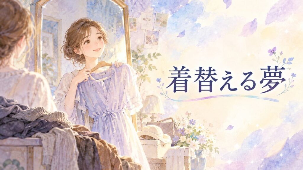 鏡の前で新しい服を手にする大人の女性
