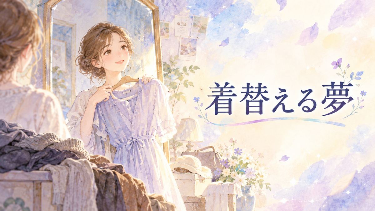 鏡の前で新しい服を手にする大人の女性