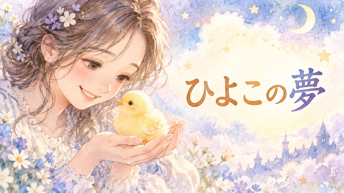 夢の中のひよこを優しく見つめる大人の女性