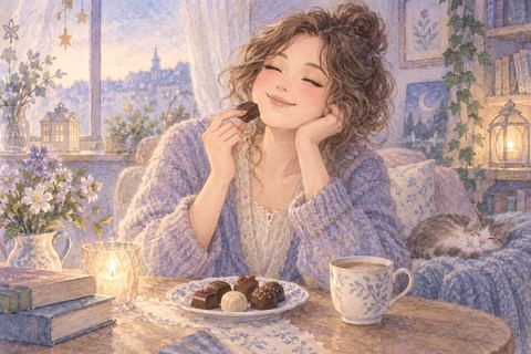 美味しそうにチョコレートを味わう女性