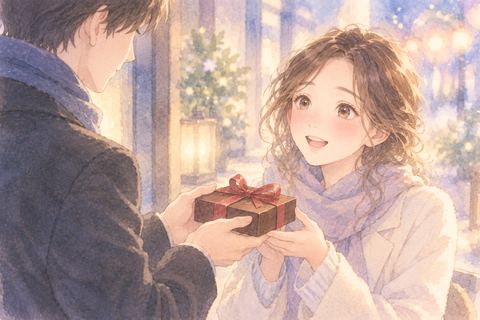 男性からチョコレートを受け取る女性