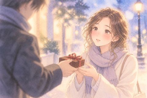 見知らぬ人からチョコレートを受け取る女性