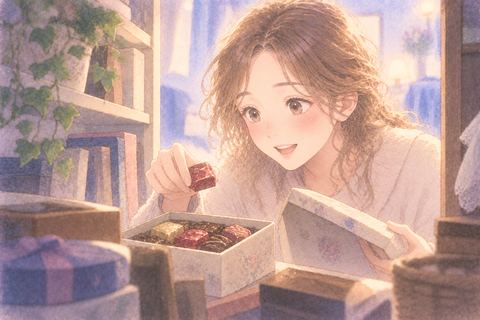 思いがけずチョコレートを見つける女性