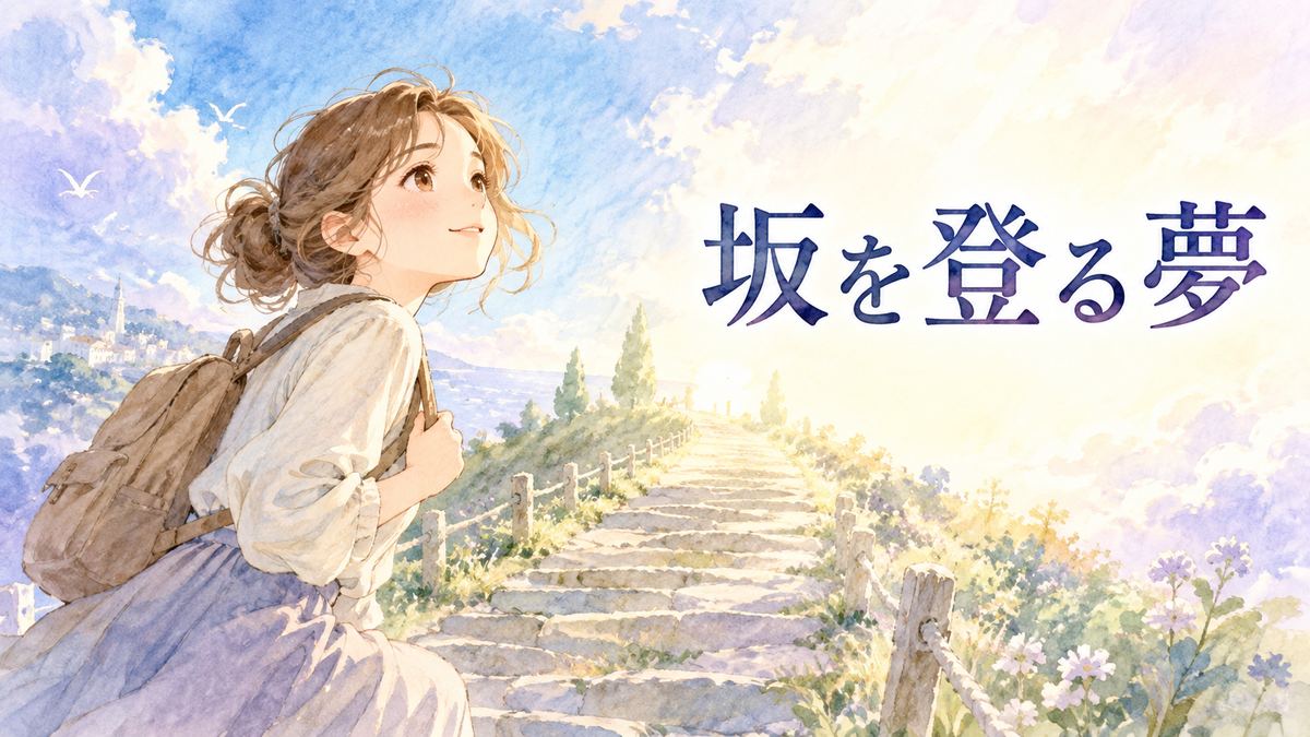 夢の坂道を見上げて歩き出す大人の女性
