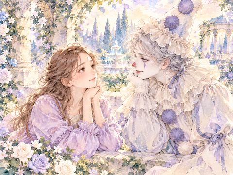 目の前のピエロを怖がらず穏やかに見つめる女性