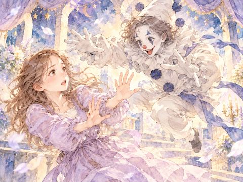 飛びかかるピエロから身を守ろうとする女性