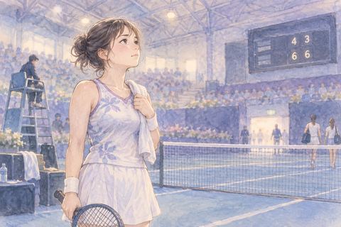 試合に負けて悔しそうに立つ大人の女性