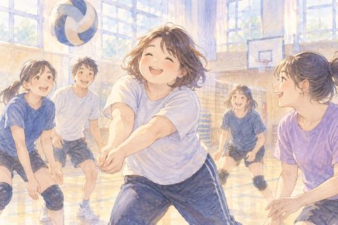 仲間と楽しそうに部活をする大人の女性