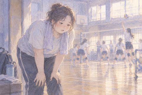 練習中に疲れて立ち止まる大人の女性
