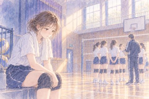 部活中に一人でうつむく大人の女性