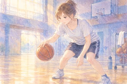 体育館で黙々と練習する大人の女性