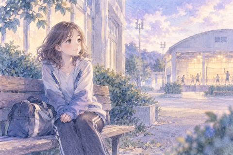 部活へ行かず校舎脇で休む大人の女性