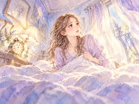 起き上がったはずなのに再び布団の中にいることに驚く女性