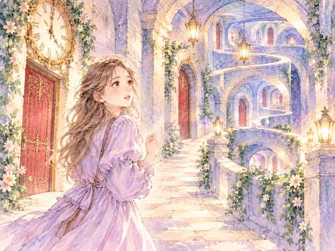何度歩いても同じ時計のある廊下へ戻ってしまう女性