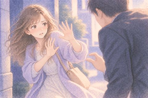 迫る相手から身を守ろうとする大人の女性