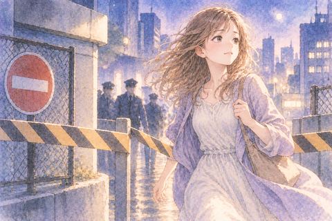 禁止線を越えて平然と歩く大人の女性
