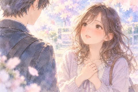 好きな人に緊張しながら告白する女性