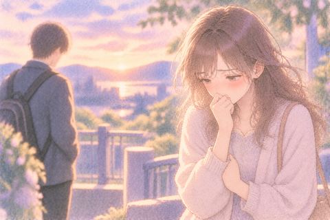 告白したあと不安そうにうつむく女性